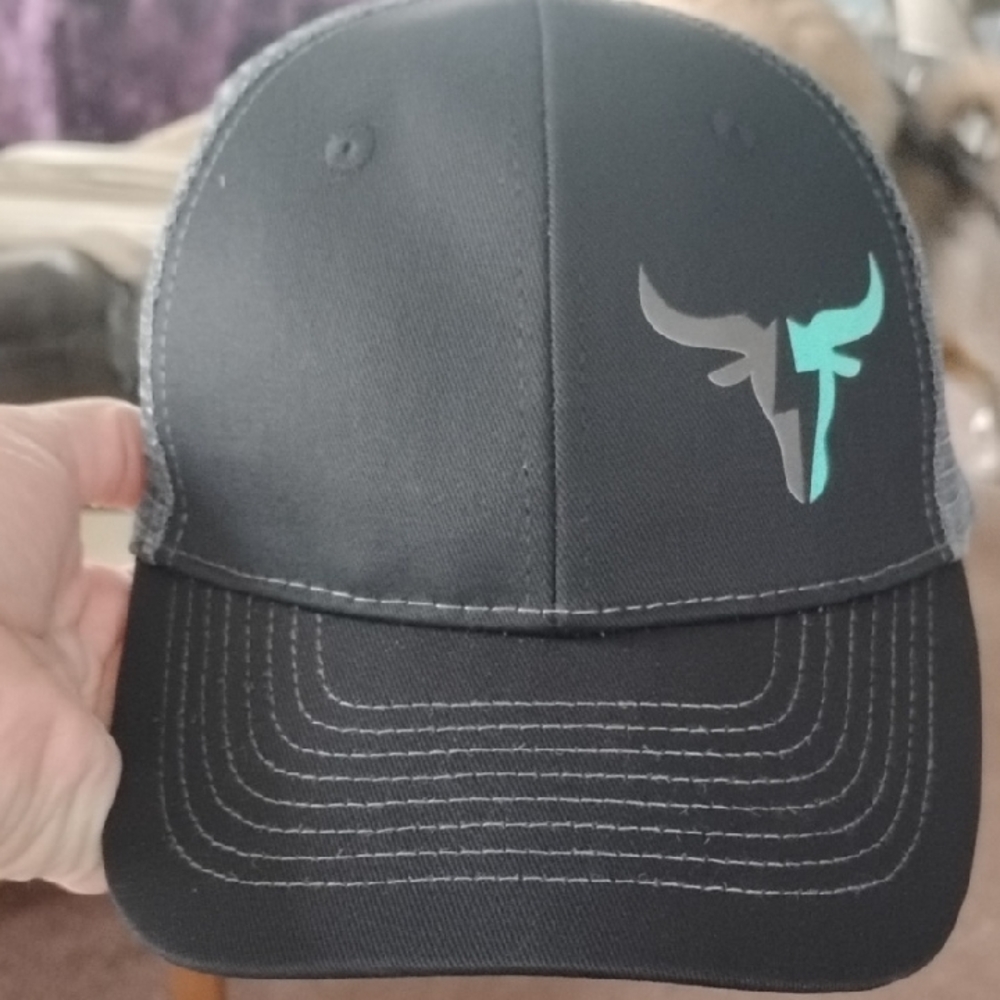 Black and Teal Bull Logo Cap- 5/$20